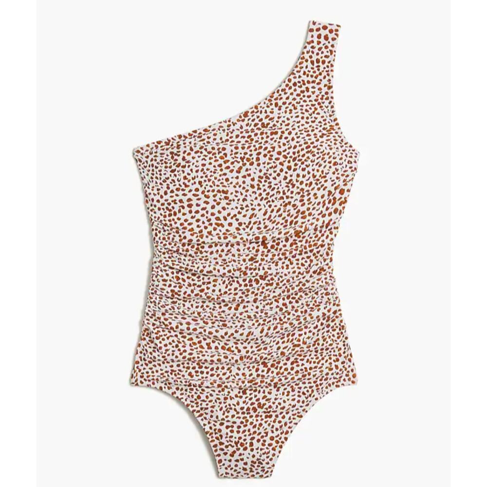J. Crew Swimsuit Women's XL One Shoulder Ruched One Piece Stretch Animal Print